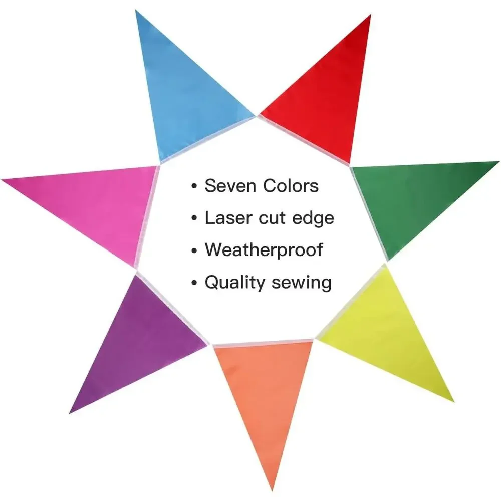 Reusable Pennant Banner, (3) 30 Foot Rainbow String Flags, Kids Birthday Party